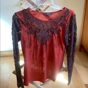 Brown and orange long sleeve top